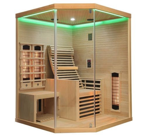 Sauna Infrarossi Bivita Carbon 3 per 2 Persone 150x150x195 cm con Radiatori Full Spectrum, Carbonio e Bluetooth