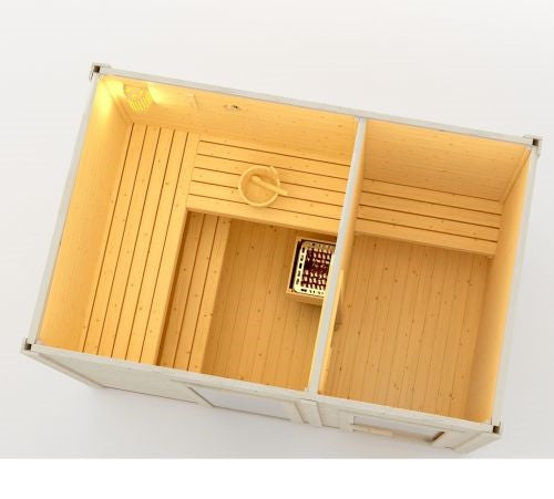 Sauna Finlandese da Esterno Bivita Vaasa F30310 290x210 cm per 4 Persone con Spogliatoio e Forno 8 kW