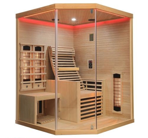 Sauna Infrarossi Bivita Carbon 3 per 2 Persone 150x150x195 cm con Radiatori Full Spectrum, Carbonio e Bluetooth