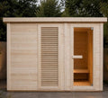 Sauna Finlandese da Esterno Bivita Vaasa F30310 290x210 cm per 4 Persone con Spogliatoio e Forno 8 kW