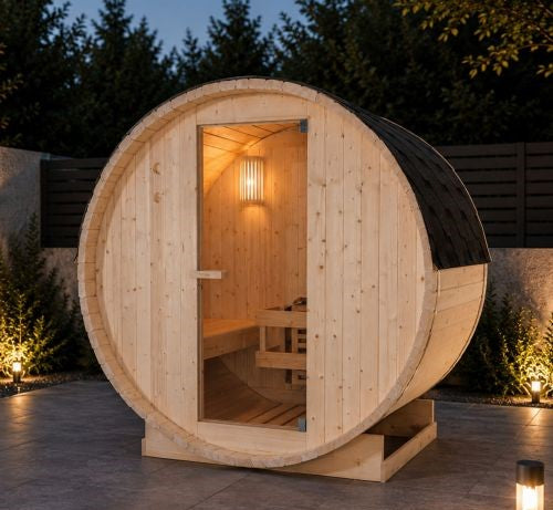 Sauna Finlandese da Esterno a Botte Bivita Tromso M F50120 189x120x191,5 cm per 2 Persone con Forno 3,6 kW