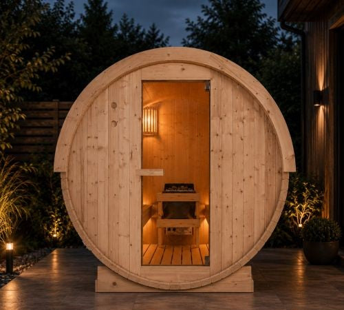 Sauna da Esterno a Botte Bivita NYBORG L 6 Persone 194,2x224,9x194,9 cm con Vetro Panoramico