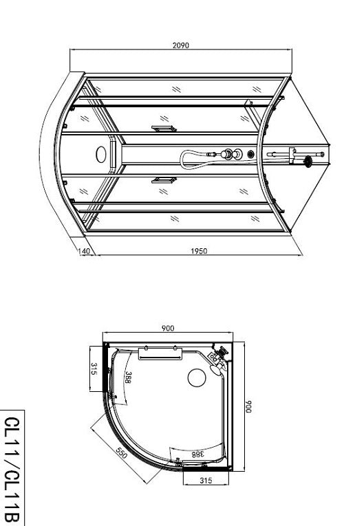 Cabina Doccia Idromassaggio Bivita CL11 Dallas 90x90x210 cm con Miscelatore Termostatico e QuickLine