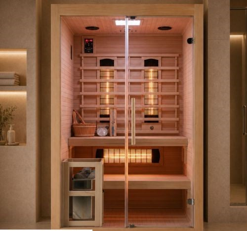 Sauna Infrarossi e Finlandese Bivita New Twincombi 130x120x200 cm per 2 Persone con Forno Harvia e Bluetooth