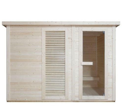 Sauna Finlandese da Esterno Bivita Vaasa F30310 290x210 cm per 4 Persone con Spogliatoio e Forno 8 kW