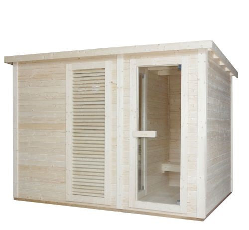 Sauna Finlandese da Esterno Bivita Vaasa F30310 290x210 cm per 4 Persone con Spogliatoio e Forno 8 kW