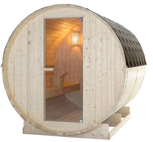 Sauna Finlandese da Esterno a Botte Bivita Tromso XL F50220 189x220x191,5 cm per 6 Persone con Forno 8 kW