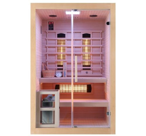 Sauna Infrarossi e Finlandese Bivita New Twincombi 130x120x200 cm per 2 Persone con Forno Harvia e Bluetooth