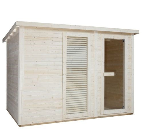 Sauna Finlandese da Esterno Bivita Vaasa F30310 290x210 cm per 4 Persone con Spogliatoio e Forno 8 kW