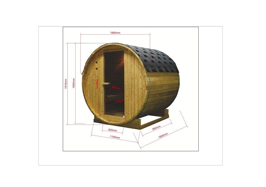 Sauna Finlandese da Esterno a Botte Bivita Tromso XL F50220 189x220x191,5 cm per 6 Persone con Forno 8 kW
