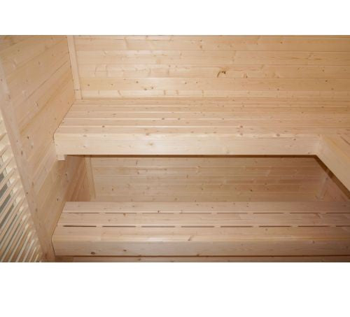 Sauna Finlandese da Esterno Bivita Vaasa F30310 290x210 cm per 4 Persone con Spogliatoio e Forno 8 kW