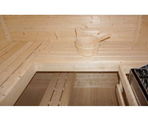 Sauna Finlandese da Esterno Bivita Vaasa F30310 290x210 cm per 4 Persone con Spogliatoio e Forno 8 kW
