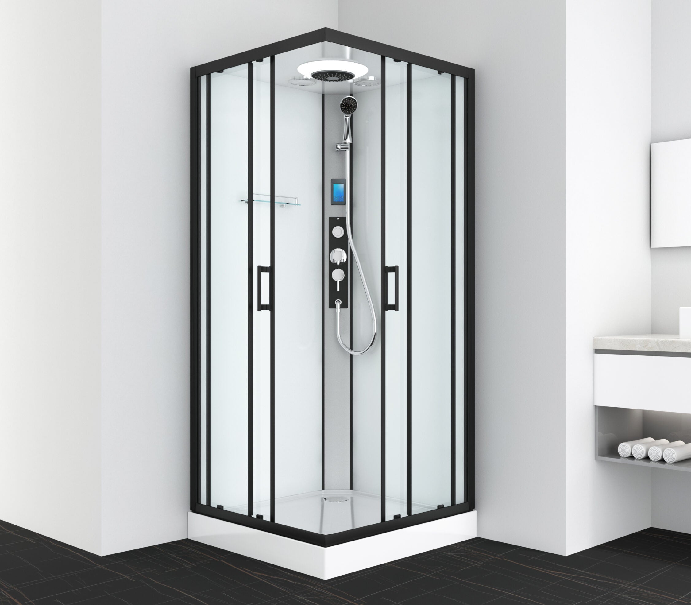 Cabina Doccia Idromassaggio Bivita CL21B 90x90x215 cm con Profili Neri, Bluetooth e QuickLine