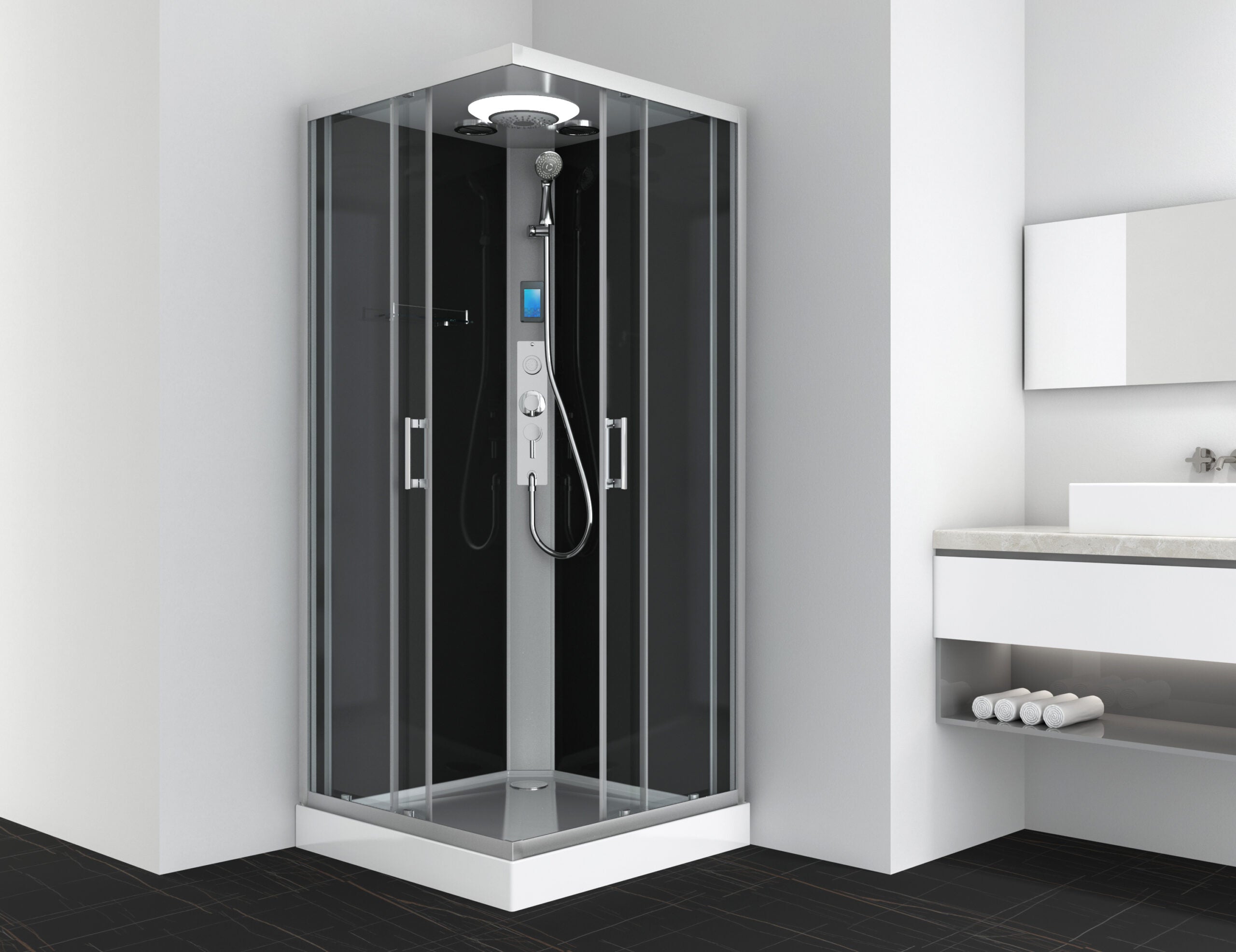 Cabina Doccia Idromassaggio Bivita CL21 Black 90x90x215 cm con Bluetooth, LED e QuickLine
