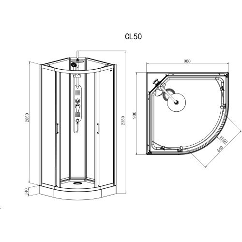 Cabina Doccia Idromassaggio Bivita Epic1 CL50 90x90x225 cm con 44 Microgetti, Profili Neri e Quick Line