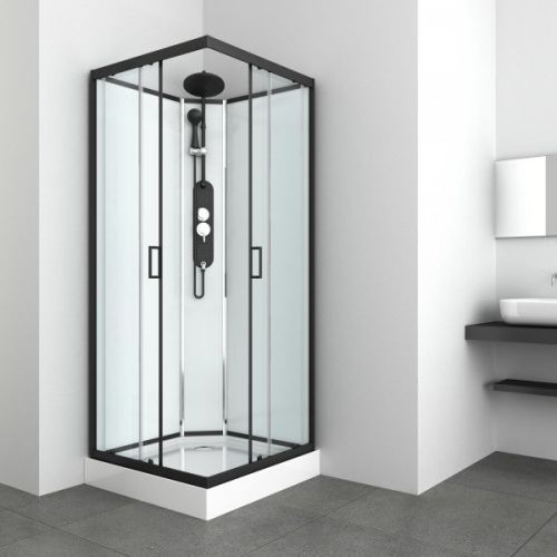 Cabina Doccia Idromassaggio Bivita Epic2 CL51 90x90x225 cm Quadrata con 44 Microgetti, Profili Neri e Quick Line
