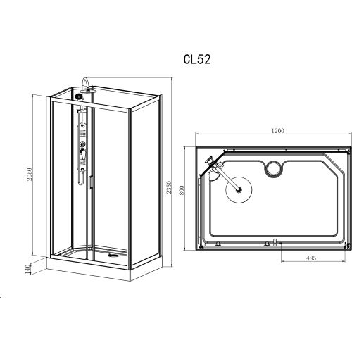 Cabina Doccia Idromassaggio Bivita Epic3 CL52 80x120x225 cm Rettangolare con Profili Neri e Quick Line