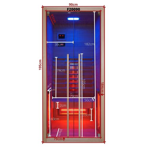 Sauna a Infrarossi Bivita RUBY 1 1 Posto 90x100x195 cm con Bluetooth e LED 7 Colori