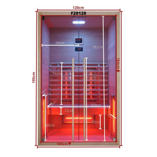 Sauna a Infrarossi Bivita RUBY 2 2 Posti 120x100x195 cm con Bluetooth e LED 7 Colori