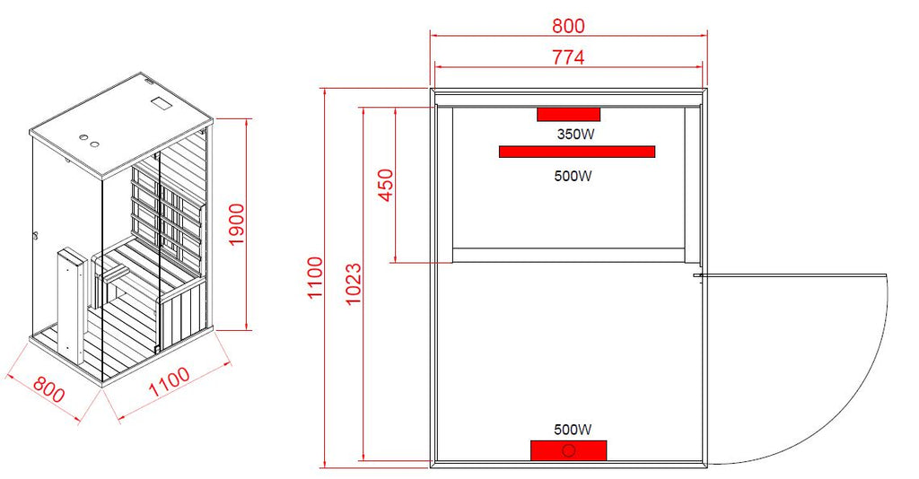 Sauna Infrarossi Bivita BILL1 1 Persona 80x110x190 cm con Bluetooth e LED 7 Colori