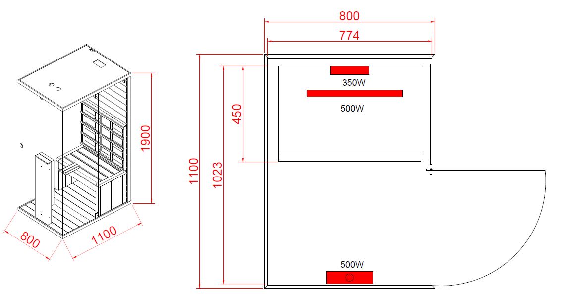 Sauna Infrarossi Bivita BILL1 1 Persona 80x110x190 cm con Bluetooth e LED 7 Colori