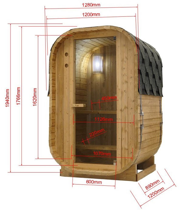 Sauna Finlandese da Esterno Bivita Cube S Hanko 1-2 Persone 128,2x120x194 cm