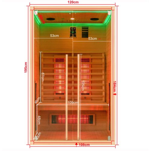 Sauna Infrarossi Bivita Ruby 2 Plus 2 Persone 120x100x195 cm con Bluetooth e Cromoterapia
