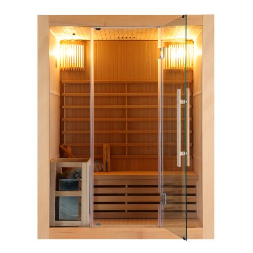 Sauna Finlandese Bivita RIGA J60120 3 Posti 150x120x190 cm in Hemlock con Vetro di Sicurezza