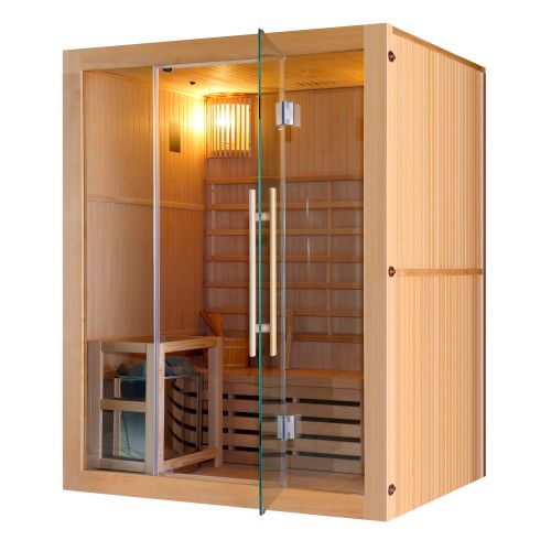 Sauna Finlandese Bivita RIGA J60120 3 Posti 150x120x190 cm in Hemlock con Vetro di Sicurezza