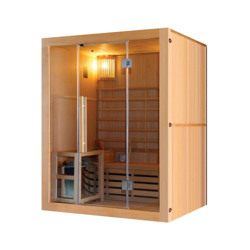 Sauna Finlandese Bivita RIGA J60120 3 Posti 150x120x190 cm in Hemlock con Vetro di Sicurezza