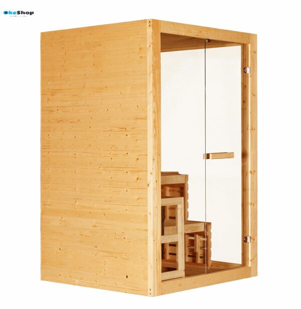 Sauna Finlandese Bivita Panorama Natural 2 Persone 130x120x200 cm con Forno 3,5 kW