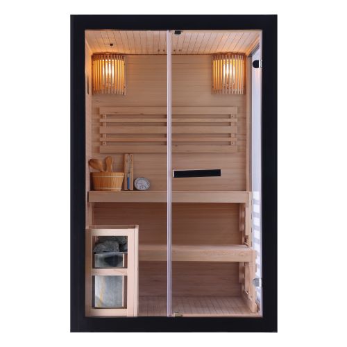 Sauna Finlandese Bivita Panorama Black 2 Persone 130x120x200 cm con Forno 3,5 kW