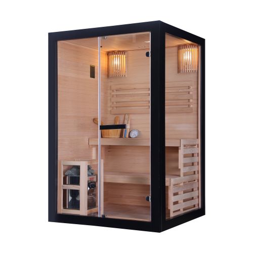 Sauna Finlandese Bivita Panorama Black 2 Persone 130x120x200 cm con Forno 3,5 kW