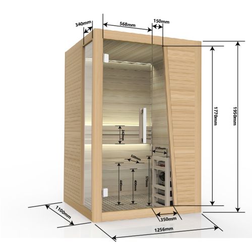 Sauna Finlandese Bivita Tampere 2 Persone 125x110x195 cm con Forno Harvia 3,5 kW