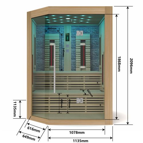 Sauna Infrarossi Bivita Kiruna 3-4 Persone 160x160x210 cm con Bluetooth e Cromoterapia