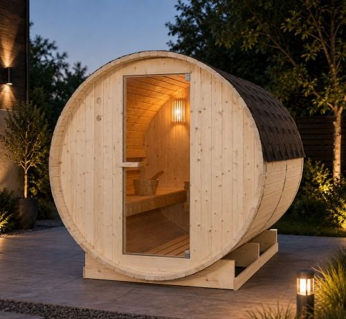 Sauna Finlandese da Esterno a Botte Bivita Tromso M F50120 189x120x191,5 cm per 2 Persone con Forno 3,6 kW